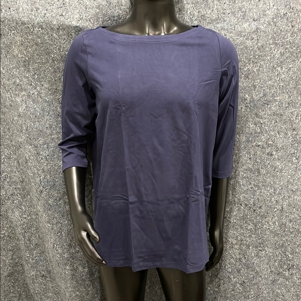 NEW WomanWithin MEDIUM 14/16 Navy Blue 3/4 Sleeve Pull Over Casual Shirt Top